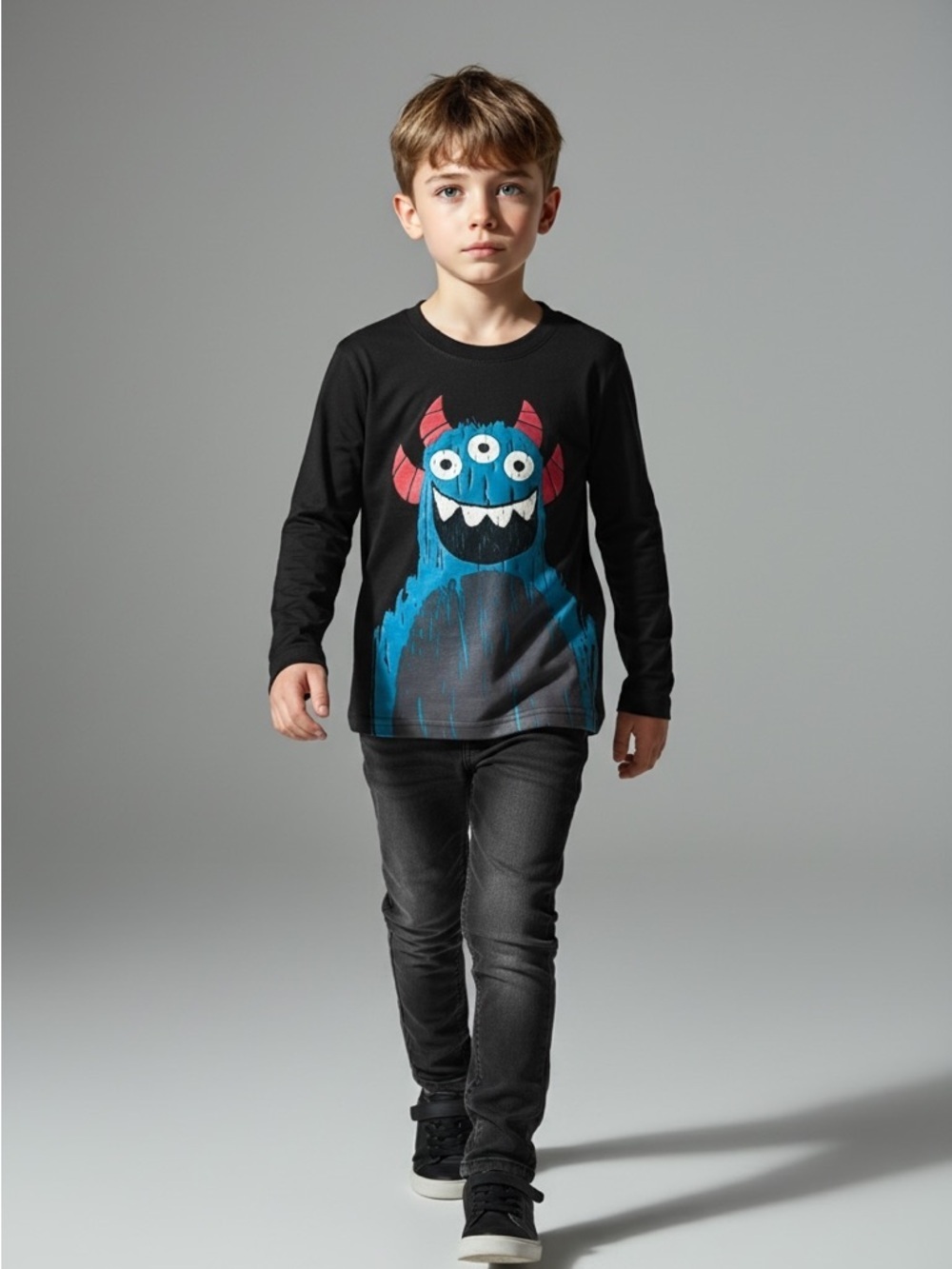 Garanimals Black Long-Sleeve Kids' Monster Graphic Tee3T round neck cotton blend